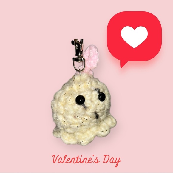 Tiny Ghost Pet Key Chain | Crochet | Handmade. Color: beige. New. - Picture 2 of 9